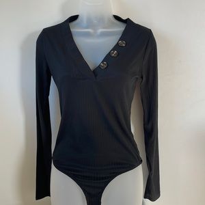 Black V-Neck Bodysuit